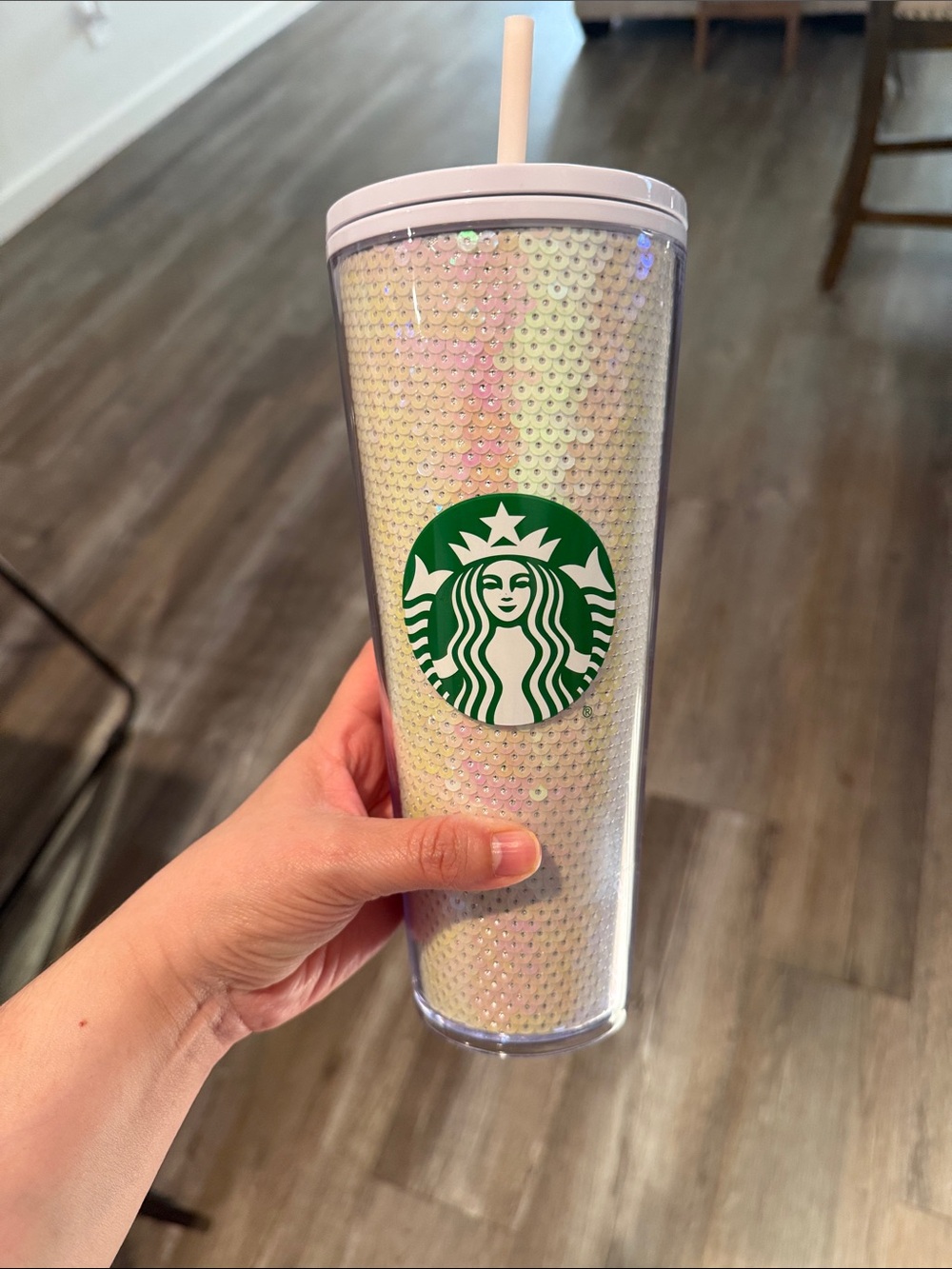 Starbucks Iridescent Sequin Tumbler - White, Pink & Green